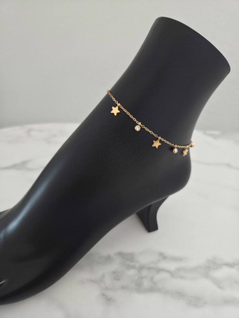 Gold Star Charm Anklet Rhinestone Dangle Stainless Steel Jewelry - Picture 7 of 14